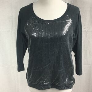 Medium Eyelash Couture gray black sequin 3/4 long sleeve cotton poly easycare